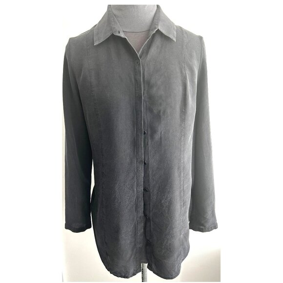 Oak + Fort Black Long Silk Blouse Sz M - Picture 1 of 8